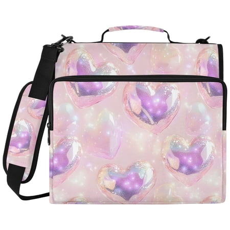 ALAZA Zipper Binder Holographic Glitter Hearts-a1 Pattern 2 inch 3 Ring 500 Sheet Capacity Trapper Keeper File Folder Organizer Bag