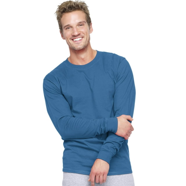 Hanes Beefy-T T-Shirt à Manches Longues pour Hommes, TG, Bleu Denim