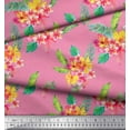 thumbnail image 3 of Soimoi Pink Rayon Fabric Plumeria & Floral Printed Craft Fabric 1 Yard 58 Inch Wide, 3 of 3