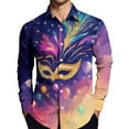 thumbnail image 5 of Fgvctg Mens Button Down Shirt Mardi Gras Carnival Party Long Sleeve V Neck Shirts Classic Collared Blouse Mask Print Oversized Business Casual Outfits Purple 3XL, 5 of 5