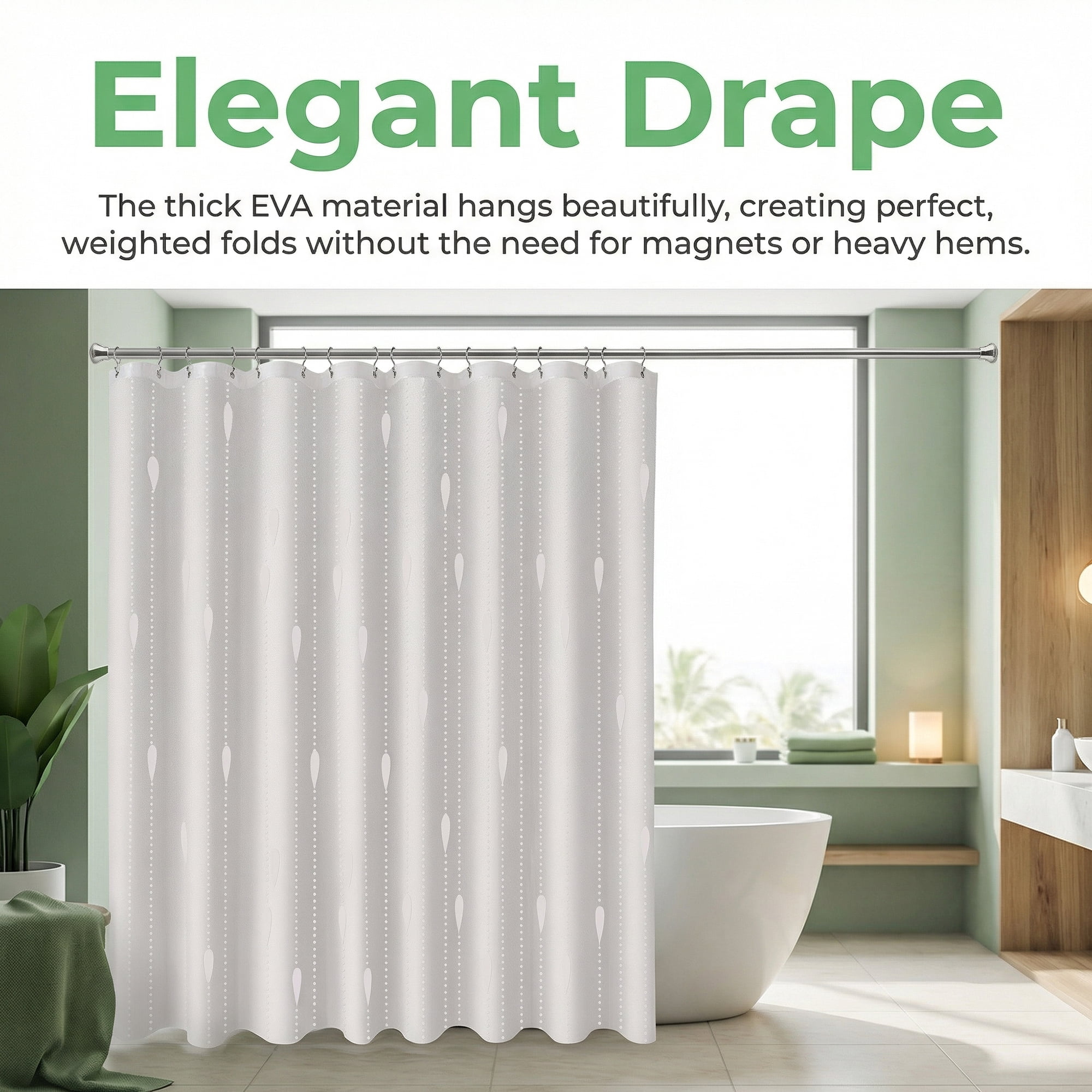 Unique Bargains Semi-Transparent EVA Bath Curtain Set White Water Droplets 71"W x 71"L