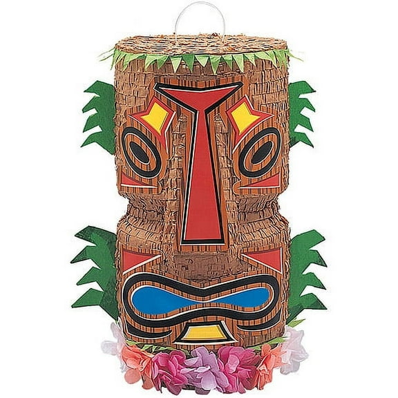 Unique Industries Tiki Hawaiian Luau Multi-color Graphic Prints Asymmetrical Pinata, 9.0" x 9.0"