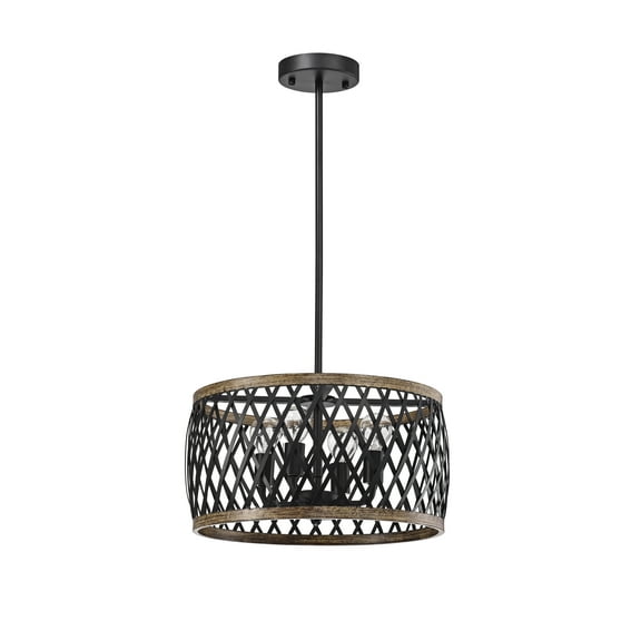 Warehouse of Tiffany Agustin Matte Black 4-Light Metal Geometric Drum Shade Chandelier