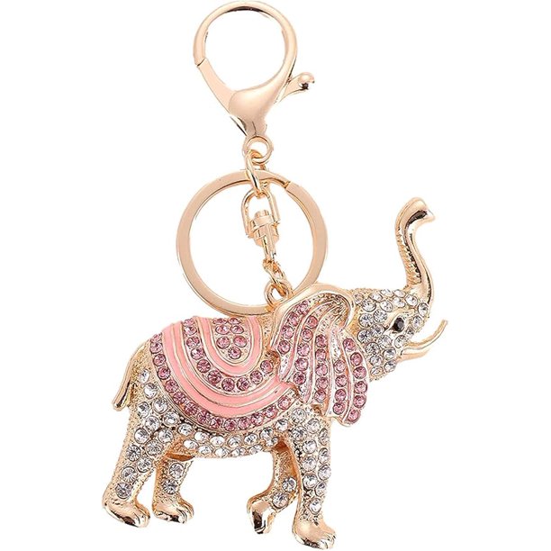 Llaveros de elefante de la suerte con diamantes de imitación de ópalo, llaveros de elefantes lindos, colgante para bolso de mujer, llavero de cristal, colgante para bolso de mujer (rosa)