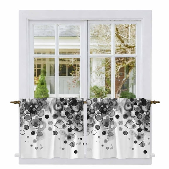Black Gradient Tier Curtains 24 Inch Length, Abstract Polka Dots Vintage Modern Cafe Short Curtains for Bathroom Over Sink, Small Kitchen Curtain Light Filtering Tiered Drapes 2 Panels 27.5"Wx24"L