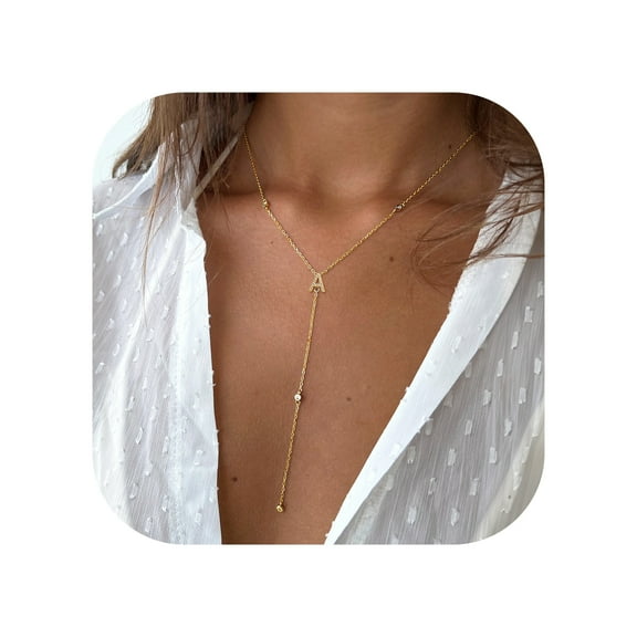 IEFSHINY Long Initial Necklaces for Women, 16K Gold Plated Dainty Letter Initial Necklaces for Women Jewelry Gifts