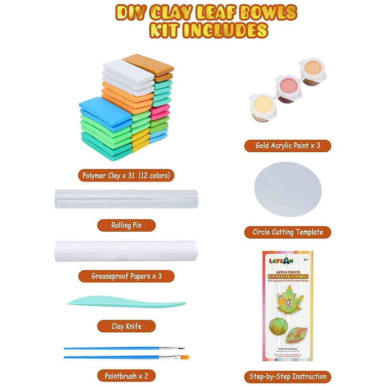 Clay Leaf Bowls Craft Kits Make Your Own Jewelry Dish Arts and Crafts for  Kids Ages 8-12 Creative DIY Gifts for Girls Boys Baking ​Polymer Clay Set