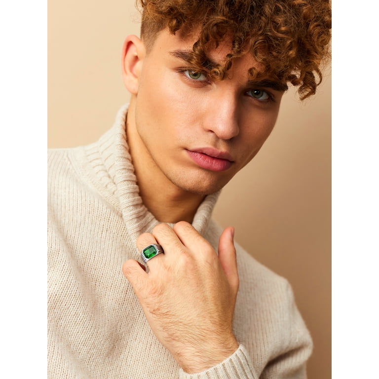 Bestyle Created Emerald Signet Ring, Stainless Steel photo 4