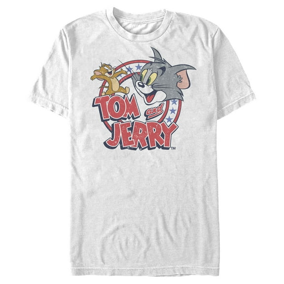Men's Tom and Jerry Patriotic Stars and Stripes Circle Graphic Tee White 2X Large