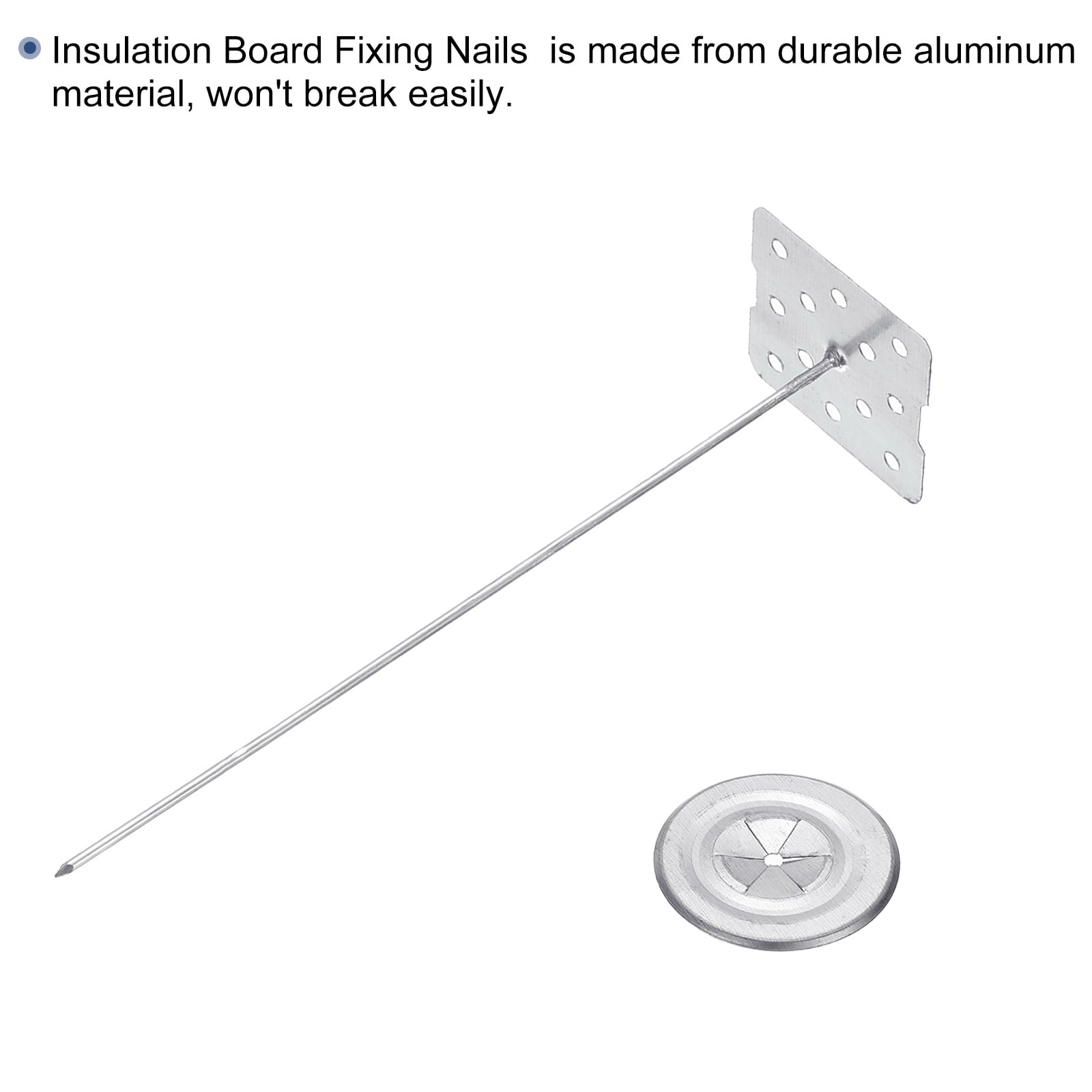 100mm Perforated Insulation Pins with Round Washer,100 Sets 2in Insulating Nails Wall Plug for Fixing Foam Boards to Wall or Ceiling
