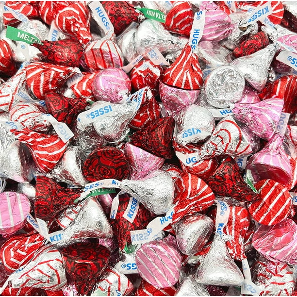 HERSHEY'S KISSES Milk Chocolate Hugged by White Cream Candy Red Silver ...
