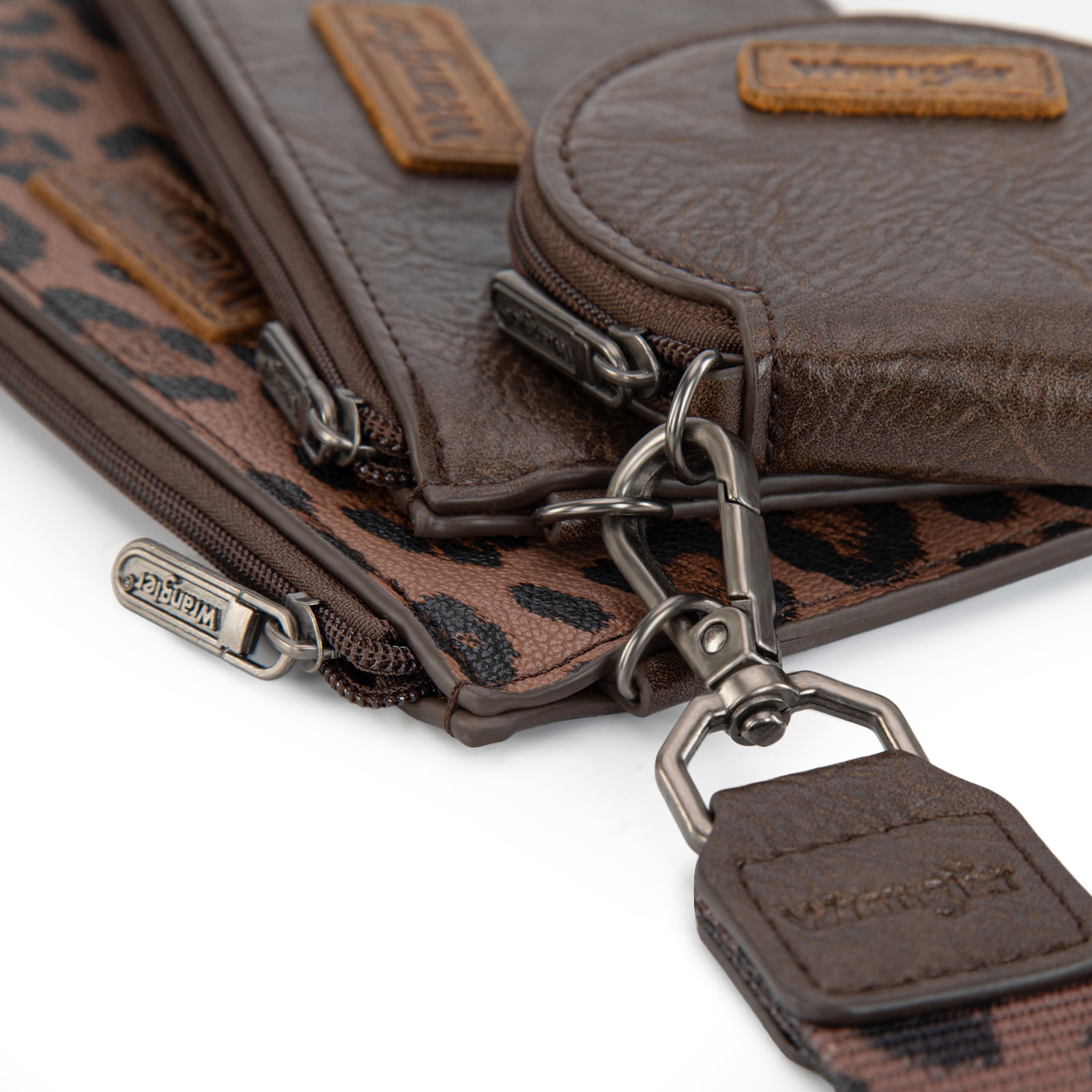 Wrangler Women's Keychain Wristlet Wallet Dual Pouch Design with Zipper Coin Purse, Spacious & Easy to Carry, Coffee