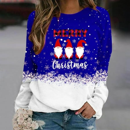 

jsaierl Sweatshirt for Women Funny Graphic Christmas Sweatshirt Round Neck Long Sleeve Going Out Tops for Women Lightweight Sweatshirts for Party