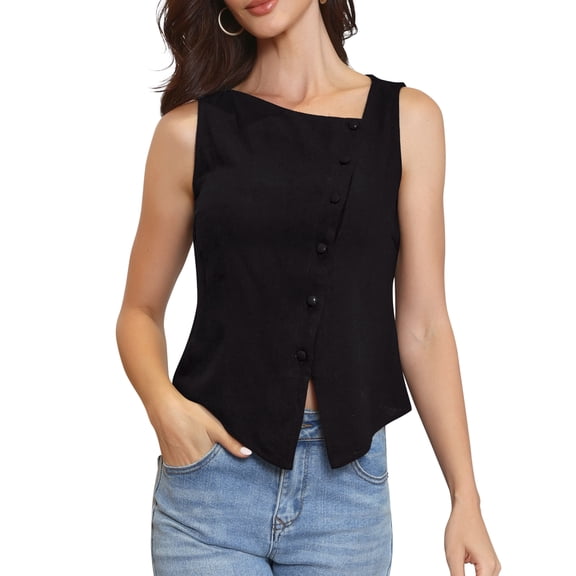Asymmetrical Tank Top for Women Sleeveless Button Down Going Out Tops Summer Outfits 2026 XS Black