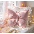 thumbnail image 2 of Butterfly Throw Pillow with Lace Ruffle, 22 Inch Velvet Decorative Cushion for Couch Bedroom Living Room Home Decor (Pink), 2 of 3