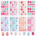 thumbnail image 1 of 192 piezas de uñas postizas para niños Jsiallye uñas postizas para niños con pegamento en las uñas puntas de uñas postizas artificiales prepegamento completa flamenco unicornio uñas cortas para niña, 1 of 5