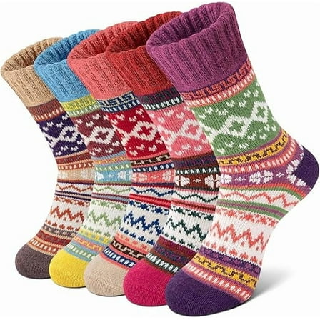 Pack of 5 Womens Wool Socks Winter Warm Hiking Socks Casual Calf Athletic Socks Gifts
