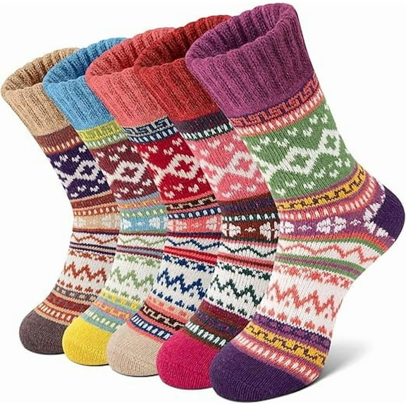Pack of 5 Womens Wool Socks Winter Warm Hiking Socks Casual Calf Athletic Socks Gifts
