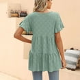 thumbnail image 4 of Camiseta holgada de color puro, con cuello redondo, holgada y con aberturas para mujer, XXL, verde, con mangas con volantes para verano, 4 of 6