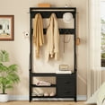 thumbnail image 6 of Laintene Hall Tree with Bench - 6-in-1 Industrial 31.5" Entryway Shoe Rack, 17 Hooks & 2 Drawers, Hanging Rod & Top Shelf for Hallway and Living Room, Black, 6 of 9