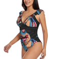 thumbnail image 3 of Yiaed Blue Dinosaur Print Women's Ruffled One Piece Swimsuit V Neck Swimwear Slimming Monokini for Woman-XX-Large, 3 of 8