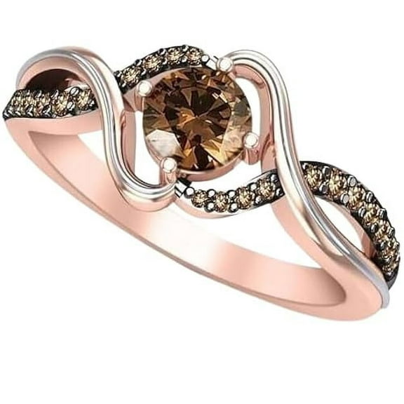 Divine Creation 14K Rose Gold Plated 1.60 Ct Round Cut Brown Diamond Engagement Wedding Halo Ring 925 Sterling Silver For Women's -6