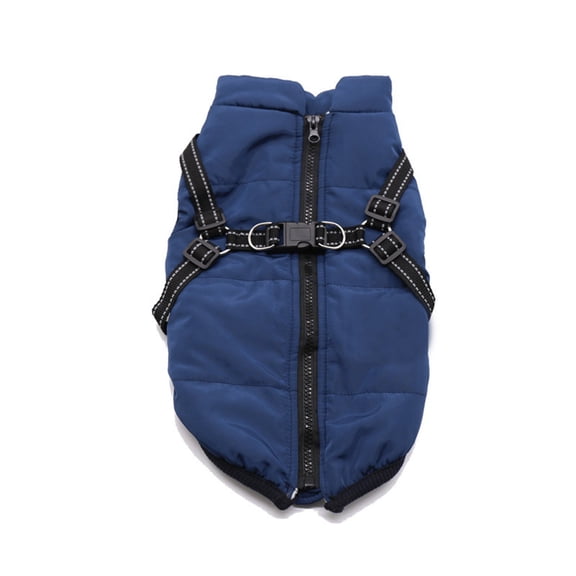 Kingtowag Blue Pet Thermal Clothing Size L, Dog Coat with Harness Winter Fleece Jacket Zipper, Dog Coat with Harness 2 in 1 Fleece Dog Jacket Zipper, Winter Coat Reflective