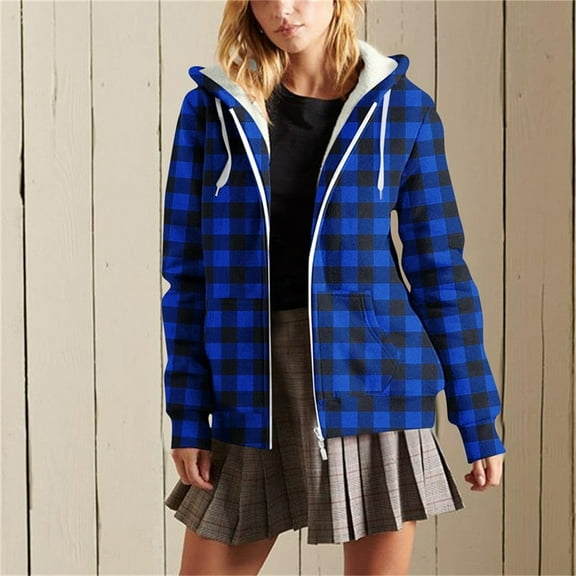 SDNall Women's Oversized Plaid Hooded Jacket - Casual Streetwear with Pockets