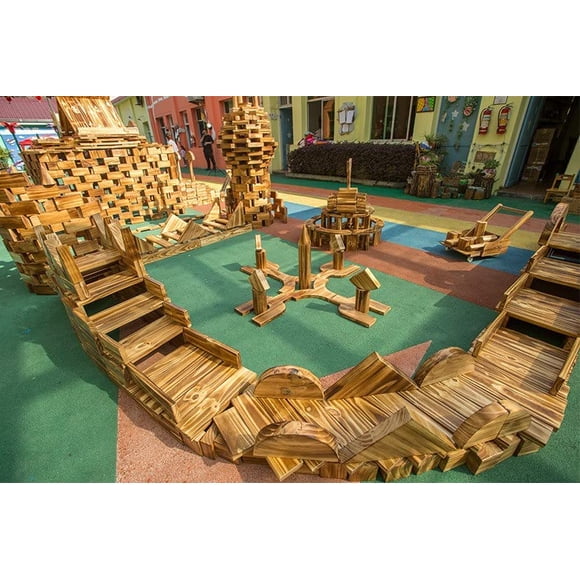 Bloques de Construccion de Madera Carbonizada Penepico LOB200 Gigantes para Exterior 64 Piezas