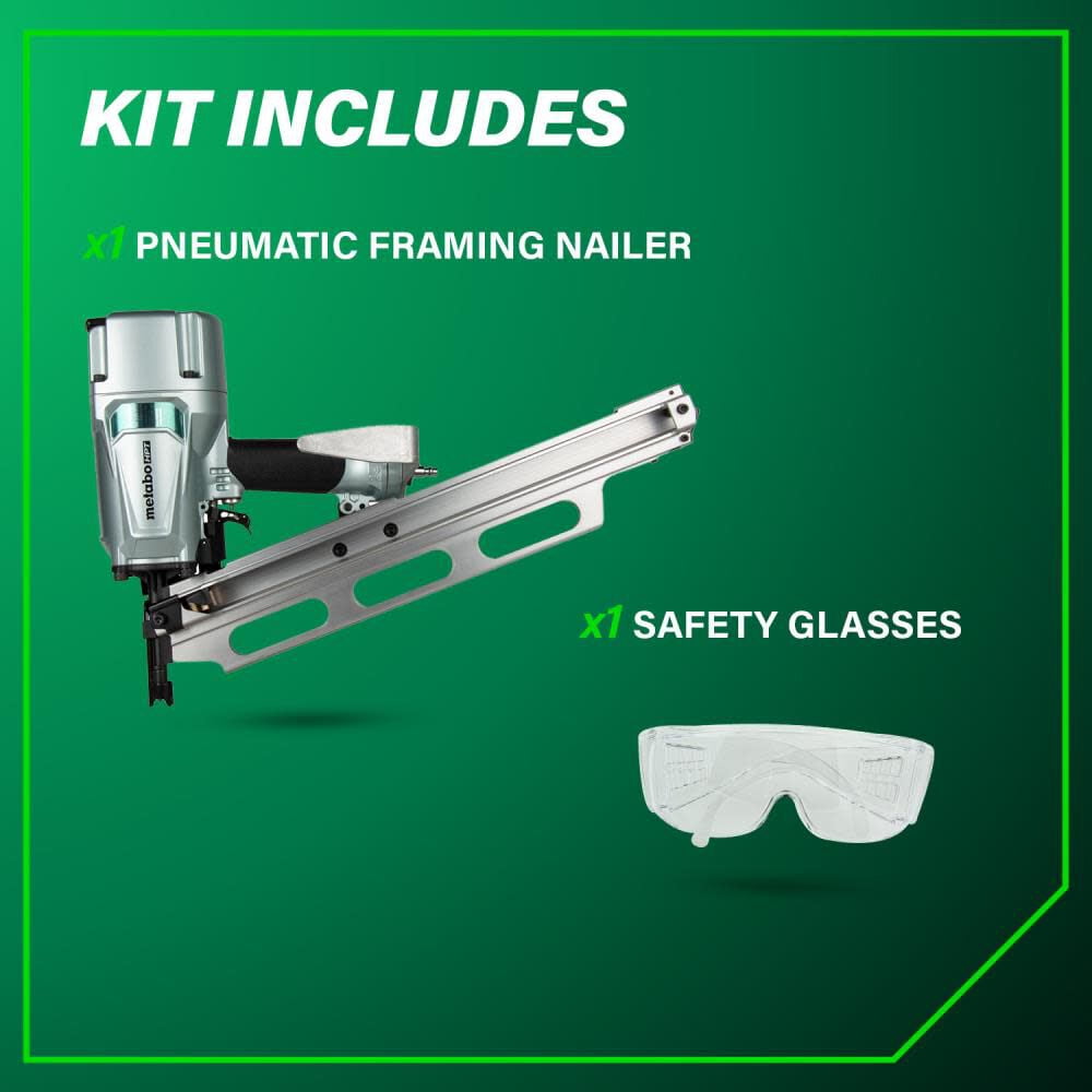 Metabo HPT NR83A5S1M Pneumatic Framing Nailer Nail Gun, 3 Piece