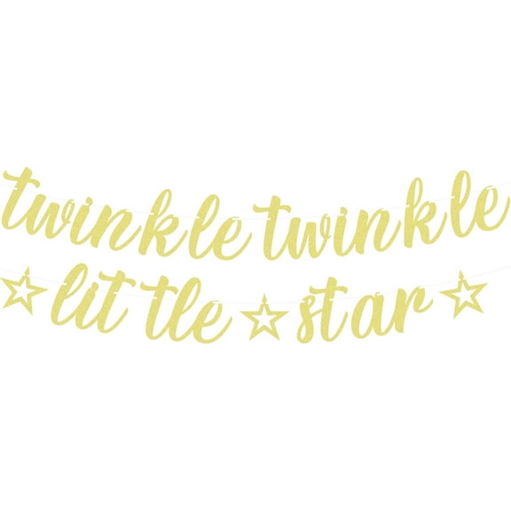 Pre-Strung Twinkle Twinkle Little Star Banner - Gold Glitter Star Theme Baby Shower Decorations for Boy or Girl, Perfect for Gender Reveal Party/Baby Birthday Party/Baby Shower, Photo Booth Props