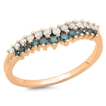 0.35 Carat (ctw) 18K Rose Gold Round White & Blue Diamond Ladies Wedding Stackable Band Anniversary Chevron Ring 1/3 CT