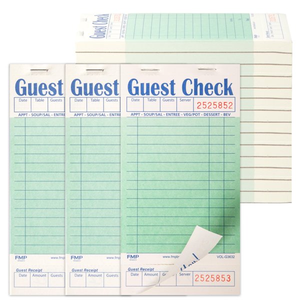 Chequeras Guest Check-Books para servidores FMP Brands, paquete de 20 (1000 hojas)