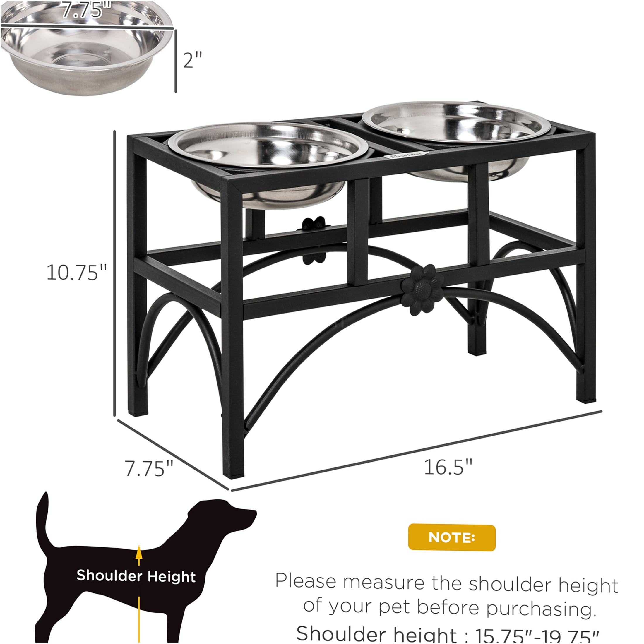 JERFIT Heavy Duty Elevated Dog Bowls Stand with 2 Stainless Steel Bowls, Non-Slip Iron Pet Feeder Station for Medium Large Dogs, Anti-Vomit & Better Digestion Feeding Bowls, Black