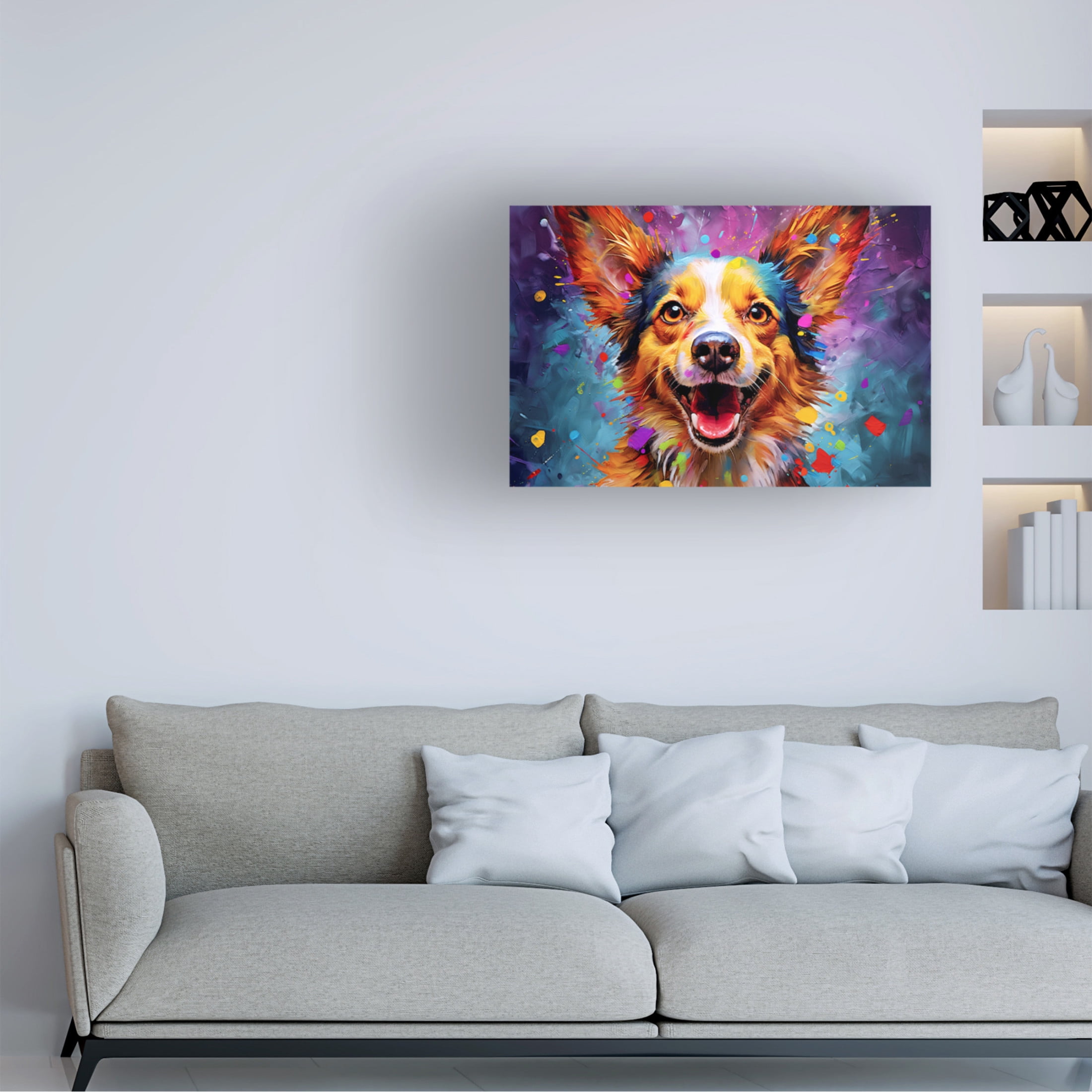 Canvas Wall Art - Ray Heere 'Happy Dog 4' Wall Art for Living Room, Bedroom, or Office Décor by Trademark Fine Art - 32 x 22 Inches