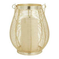 DecMode Gold Metal Decorative Candle Lantern with Thin Metal Handle