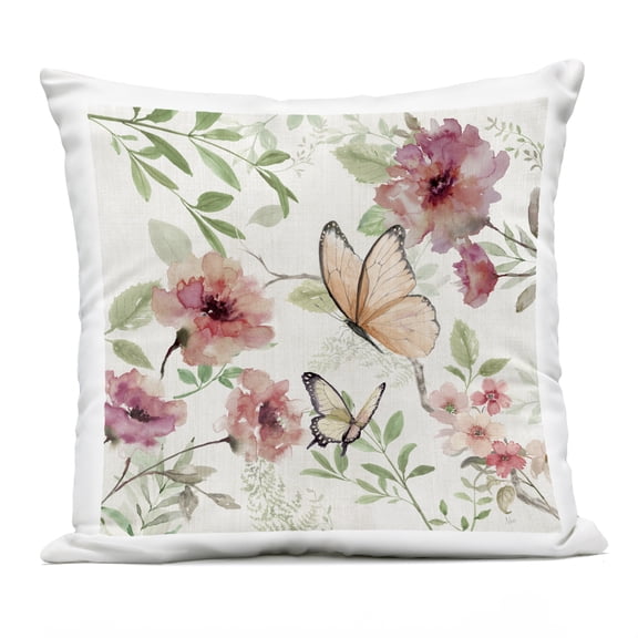 Stupell Industries Butterflies over Wild Cottage Flowers Design by Nan Outdoor Printed Pillow