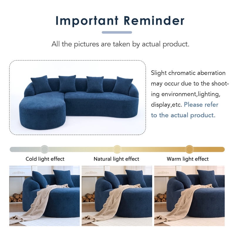 Curved Sectional Sofa with Chaise, 99'' Modern Luxury Chenille Cloud Couch for Living Room, Oversized 3-Seater Sofa Couch for Living Room, No Assembly