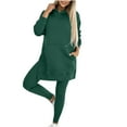 thumbnail image 2 of Petite Women's 2-Piece Sweatsuits Split Hem Baggy Sweatshirt Casual Long Hooded Set Spring Sweatpants, 2 of 8