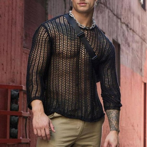 Top de rejilla transparente para hombre Camiseta interior de punto transparente para hombre Top de punto hueco para hombre creado magistralmente Bodega Aurrera en linea