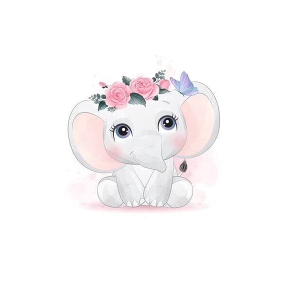 Baby Shower/Birthday Elephant with Pink Flowers Edible Icing Image Cake Topper, by Tnct.