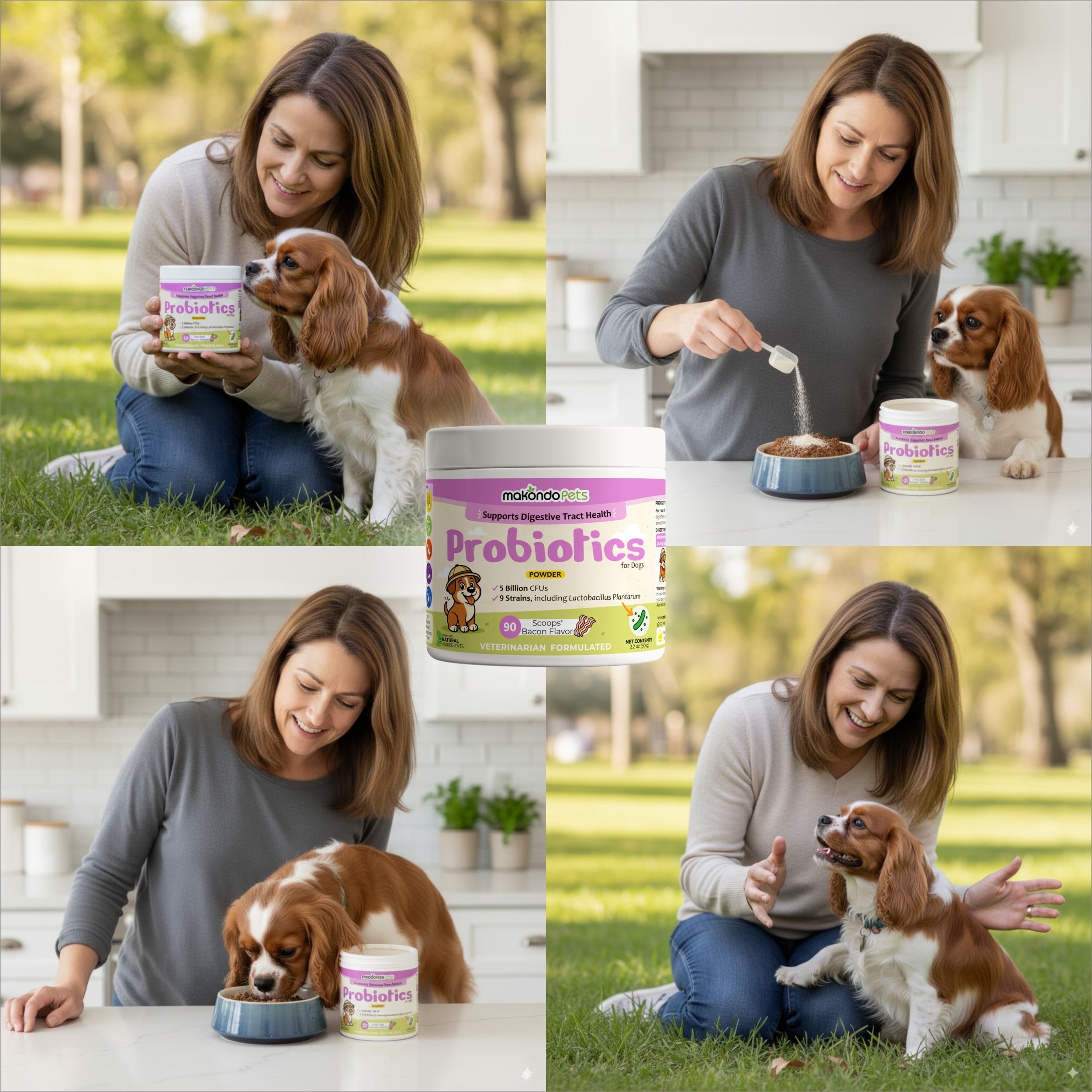 Makondo Pets 5B Dog Probiotics Enzymes Powder for Dog, Chicken Flavor, 90 ct Tub