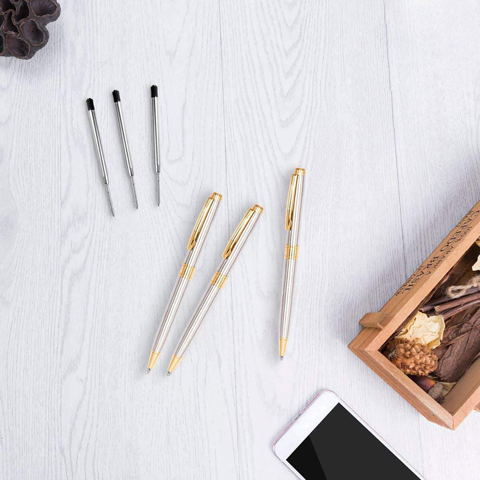 Ballpoint Pens Black Ink - Weighted Metal Twist For Uniform Flight Attendant Business  1.0 Mm Medium Point Smooth Writing 3 With 3 Refills (gold)