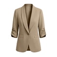 thumbnail image 4 of FAVIPT Business Casual Blazer for Women 3/4 Ruched Sleeve Lapel Single Breasted Jackets Lightweight Office Dressy Workwear Khaki,XL, 4 of 8