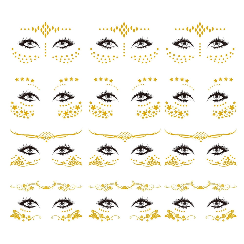 12 Sheets Face Tattoo Sticker Temporary Tattoo Face Jewels for Women ...