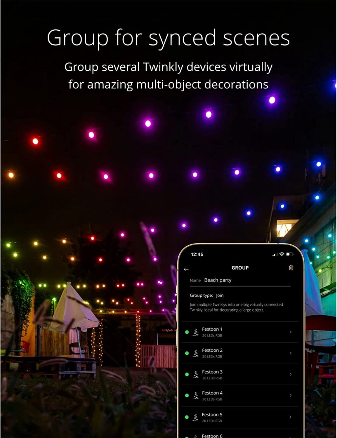 Twinkly Festoon – App-Controlled LED Bulb Lights String with 40 RGB (16 Million Colors) LEDs. 65.6 feet. Black Cable. Indoor and Outdoor Smart Lighting Decoration