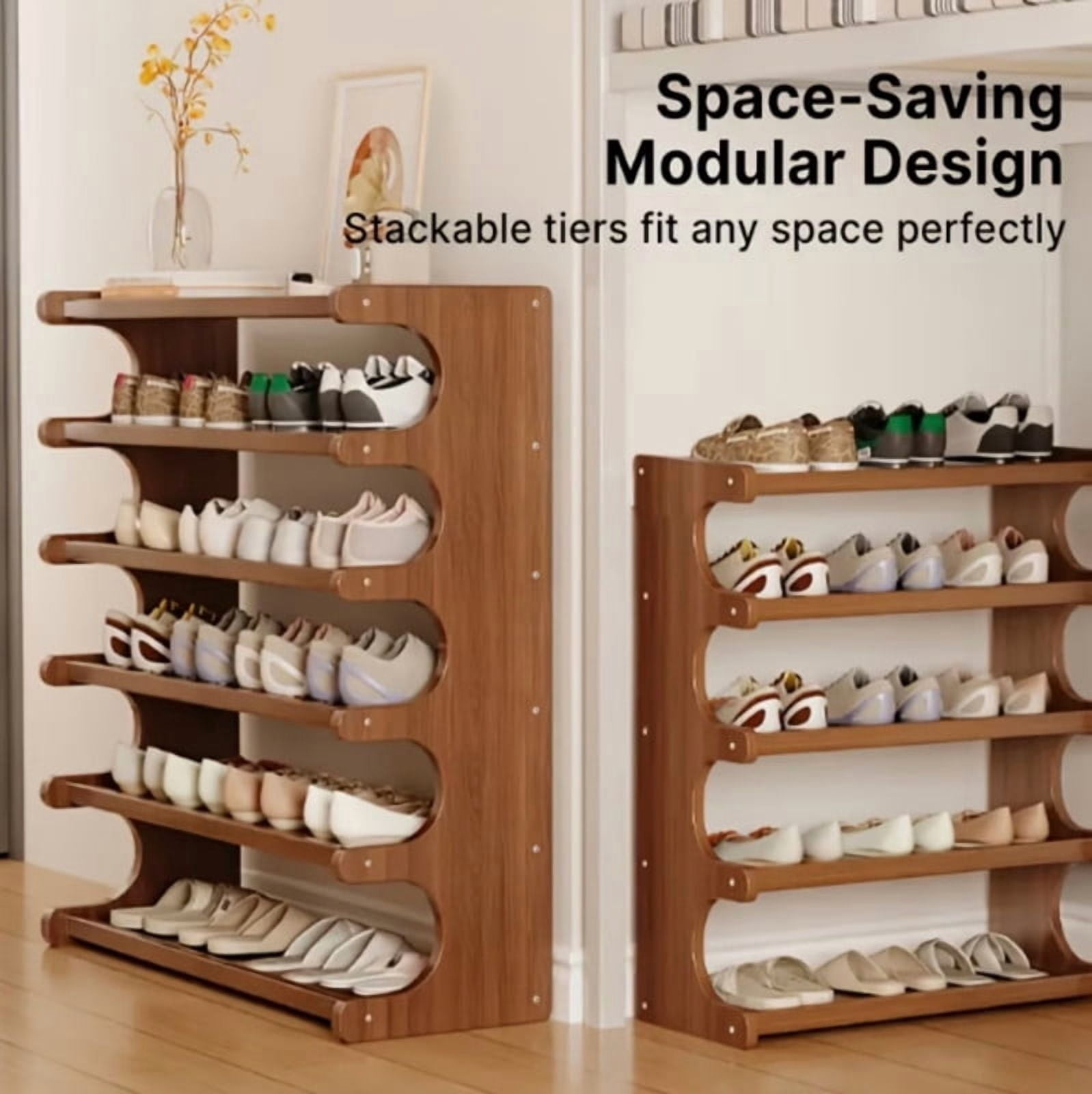 5 Layer Shoe Rack, Bamboo Shoe Organizer, Freestanding Shoe Storage Shelf, Space Saving Shoe Shelf Display Shelf for Hallways, Entryways,Mudrooms