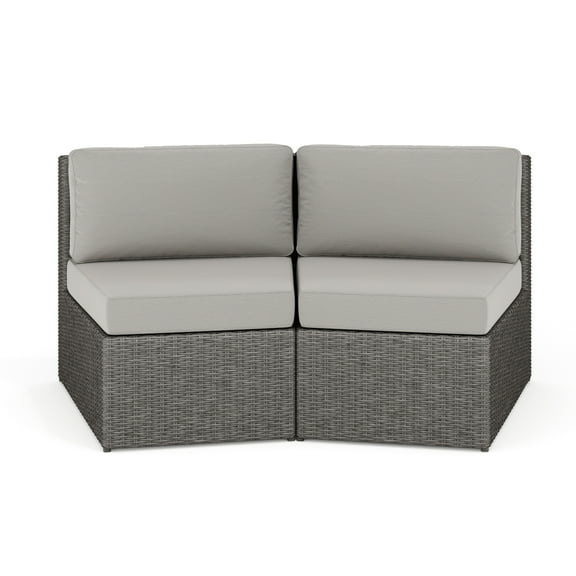 Martha Stewart Set of 2 Indoor-Outdoor Modular Patio Curved Sectional Sofa Seats in Gray Rattan Wicker with Gray All-Weather Cushions