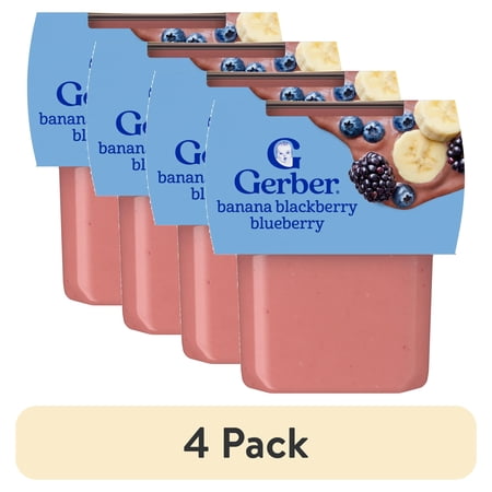 (4 pack) Gerber 2nd Foods Baby Food, Banana Blackberry Blueberry, 4 oz Tubs (2 Pack)