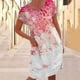 thumbnail image 4 of Gibobby Vestido de Verano para Mujer Vestido de bolsillo de manga corta con cuello redondo estilo occidental con estampado floral casual para mujer(Rosa,G), 4 of 5